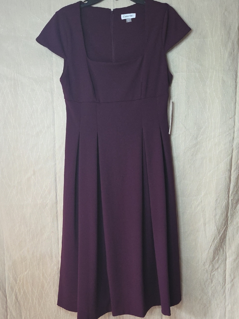 Calvin Klein Deep Plum Square-Neck Midi Dress
